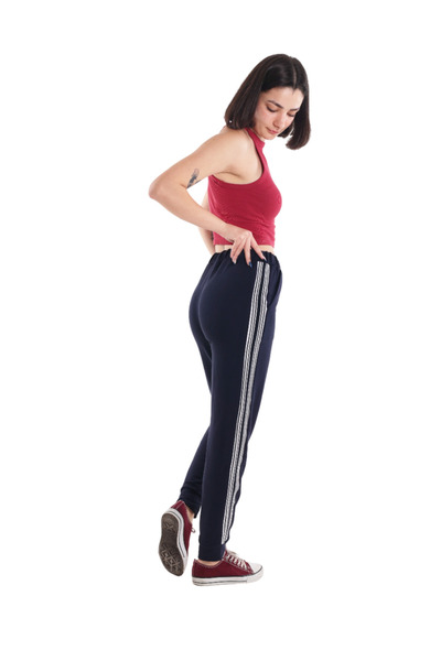 ASN concept Women's Navy Blue High Waist Striped Sweatpants (with Plus Size Option)