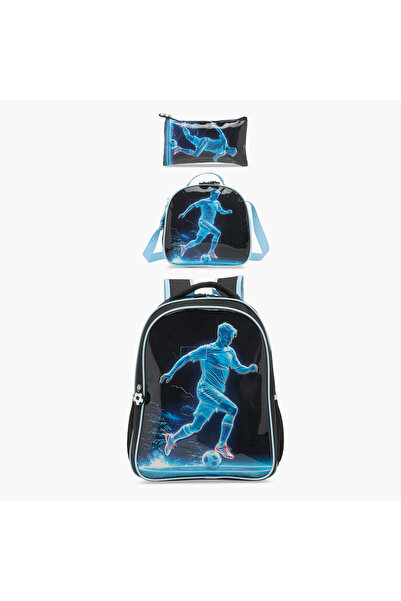 Juniors Football 3-Piece School Backpack Set for Boys 5-8 Years with Lunch Ba...