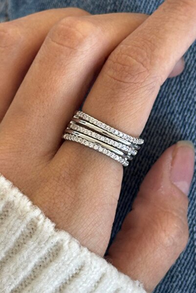 TAKIŞTIR Silver Color Stone Detailed Adjustable Steel Ring