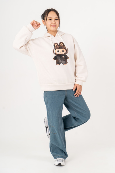 GİYİCEM TEKSTİL Girl's Labubu Printed 3 Thread Winter Sweatshirt 4537