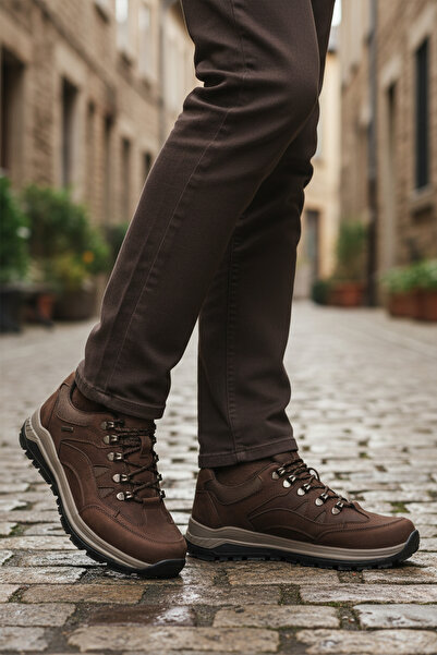 WALKWAY Brown Genuine Leather Men's Outdoor Shoes 2341 m