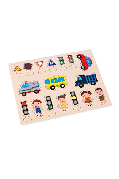 OEM Puzzle educativ din lemn - Semne de circulație și vehicule, 3 ani, divers...
