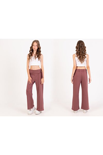 Nickel 286-10-25 بنطلون بناتي واسع الساق بتفاصيل حزام أسود، مقاس 12/16 سنة