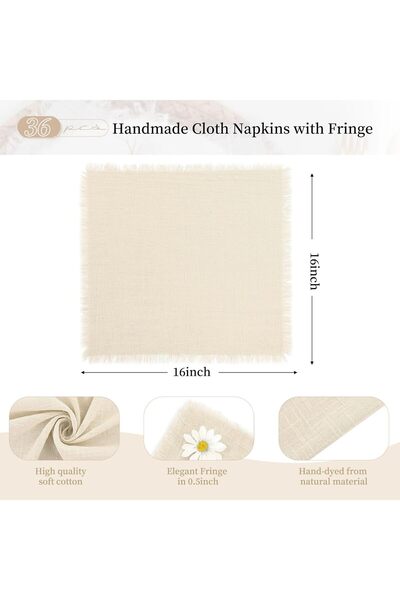 Generic 10-piece Cotton-Linen Dinner Napkins 43×43 cm Washable Rustic Green with Handmade Fringes - NALAKAL