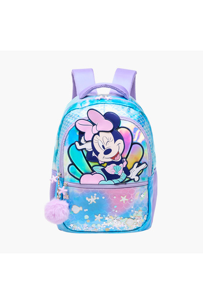 Disney Minnie Mouse Print Backpack with Adjustable Shoulder Straps and Zip Cl...