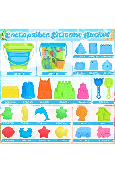 MACVI ® 22-Piece Kids Beach Toy Set, colorful, durable ABS, bucket, shovels & sand molds.
