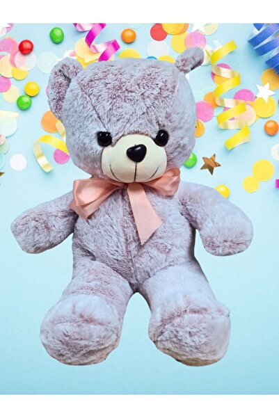 OEM Urs de pluș bej 55 cm cu fundiță roz –jucărie pufoasă, cadou adorabil pen...