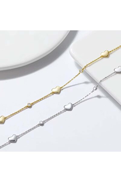 delis 925 silver anklet, JW1815, heart pattern, rhodium plated