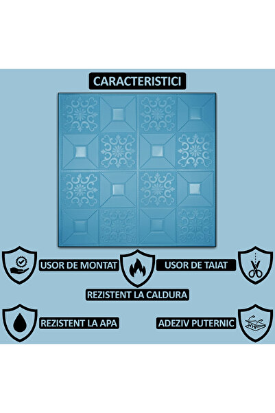 NEXTLY Panouri adezive de perete 3D, impermeabile și durabile, 70x70 cm, design modern albastru, set de 10