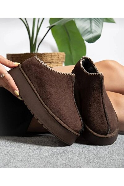 Mejit Kahverengi Nakış Detaylı İçi Kürklü Kalın Taban Kadın Bilekte Bot