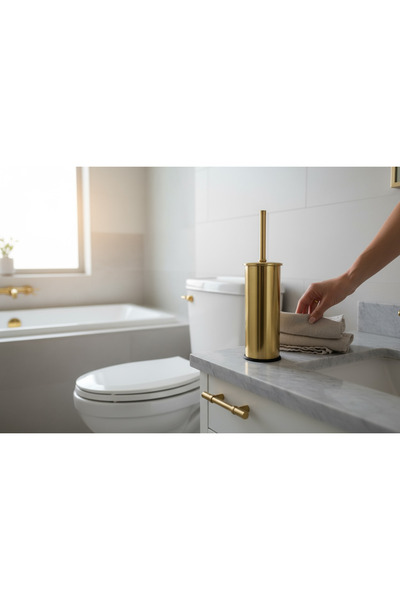 İSAOĞLU YAPI Matte Gold Toilet Brush Matte Gold Bathroom Toilet Brush Holder Stainless Steel