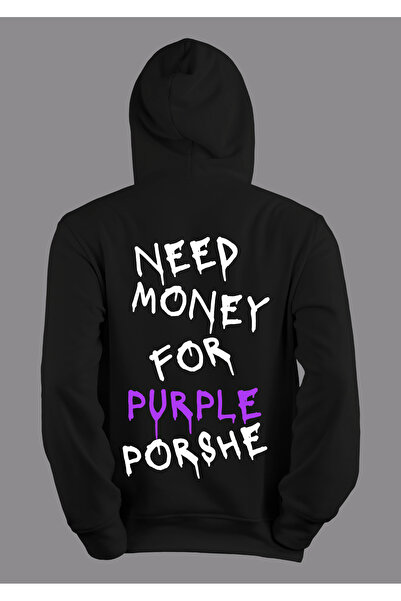 relaxbaskı هودي مطبوع مكتوب عليه عبارة 'Need Money For Purple Porsche'