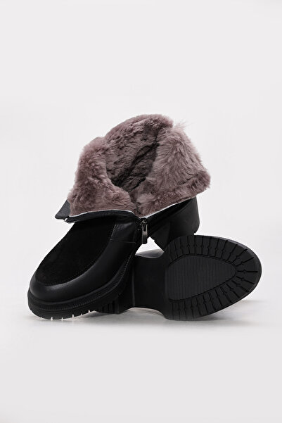 FAST STEP Hakiki Deri Kürklü Kadın Kalın Topuklu Bot 217KZA51-03