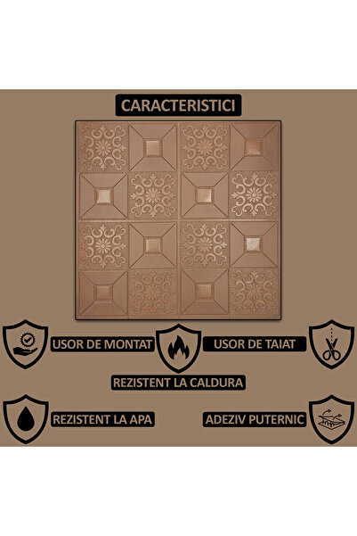 NEXTLY Αυτοκόλλητα πλακάκια ταπετσαρίας 3D - Μοντέρνος σχεδιασμός, αδιάβροχα, 70x70 cm, μπρούντζινα, σετ 20 τεμαχίων