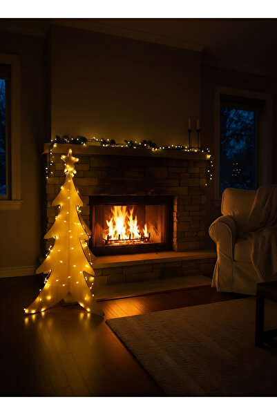 Wooden Factory Ahşap Dekoratif Yılbaşı Ağacı 135 Cm, Led Işıklı Yeni Yıl Deko...