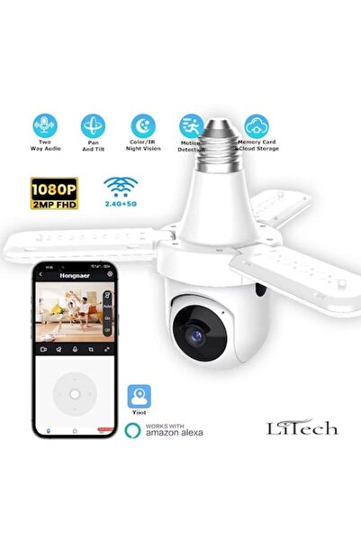 LITECH Wi-Fi PTZ surveillance camera with E27 bulb 3 MP, 3 LED arms,