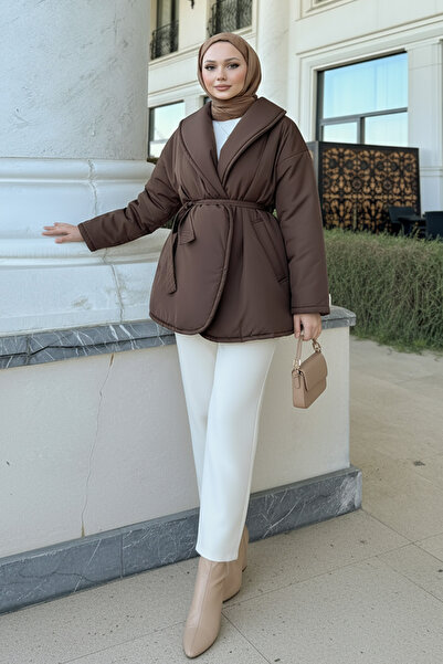 Salih Çelebi Düz Kuşaklı Şişme Mont 5912 - KAHVERENGİ