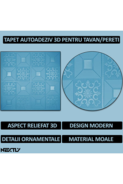 NEXTLY Panouri adezive de perete 3D, impermeabile și durabile, 70x70 cm, design modern albastru, set de 10