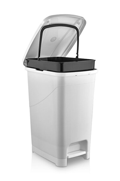 FORSACE 15 Liter Pedal White Bathroom Kitchen Trash Can White Lid Slim Pedal Trash Can White