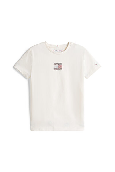 Tommy Hilfiger Girls Ivory Silk Rhine Stone Flag Jersey Crew Neck T-Shirt
