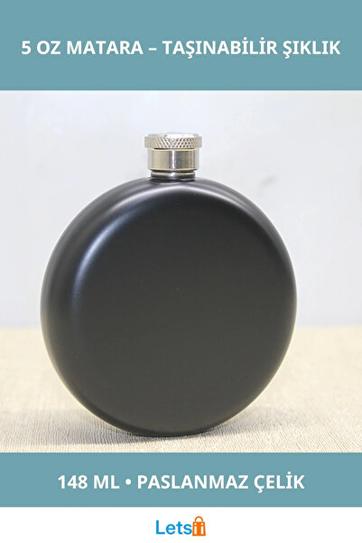 Letsii قارورة مياه مستديرة من الفولاذ المقاوم للصدأ باللون الأسود خفيفة الوزن...