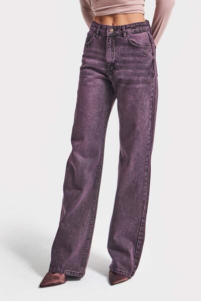 its basic Kadın Taşlanmış Bordo Renk 20w5-111 Straingt Fit Yüksek Bel %100 Koton Denim Jean