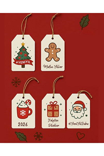 Dijital Nostal Yeni Yıl Hediye Etiketi Seti 10 Adet – Yılbaşı Süsleme Etiketi...