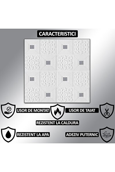 NEXTLY Panouri de perete impermeabile autoadezive 3D, pachet de 10, design modern, alb-argintiu, 70x70 cm