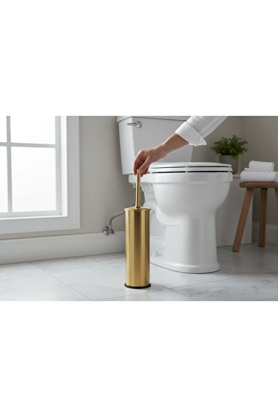 İSAOĞLU YAPI Matte Gold Toilet Brush Matte Gold Bathroom Toilet Brush Holder Stainless Steel