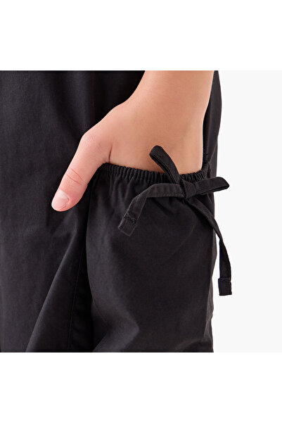 Juniors Girls Wide Leg Trousers with Cargo Pockets - Cotton - Elastic Waist