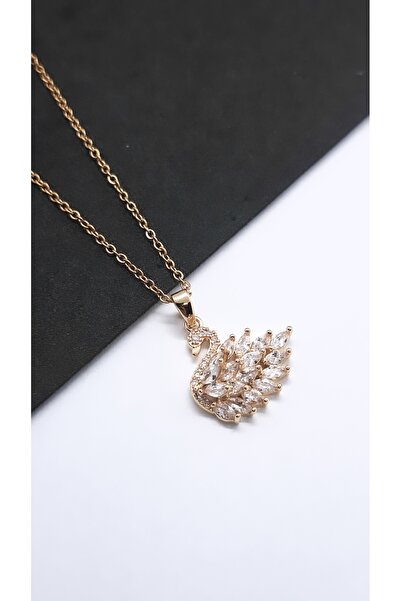 Serenity قلادة من الفولاذ على شكل بجعة مرصعة بحجر الزركون الأبيض