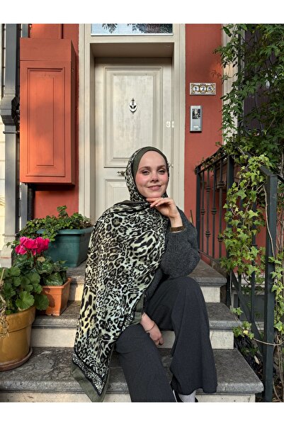 CUOCA LOUNGE Animal Print Leopar Desenli Yeşil Bambu Kraş Şal
