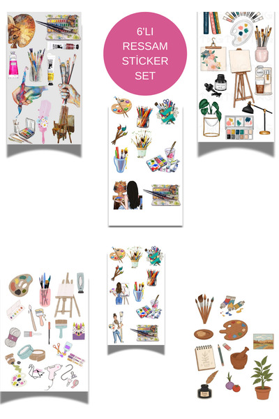 elviano 6'LI RESSAM MESLEK STİCKER SET AJANDAYA UYGUN