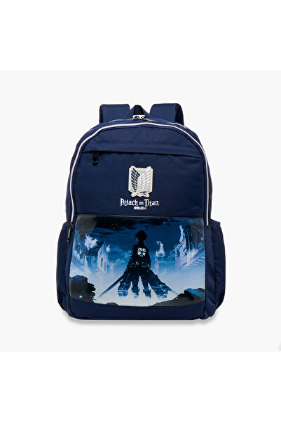 Pikaboom Attack on Titan Print Backpack with Adjustable Straps and Zip Closur...