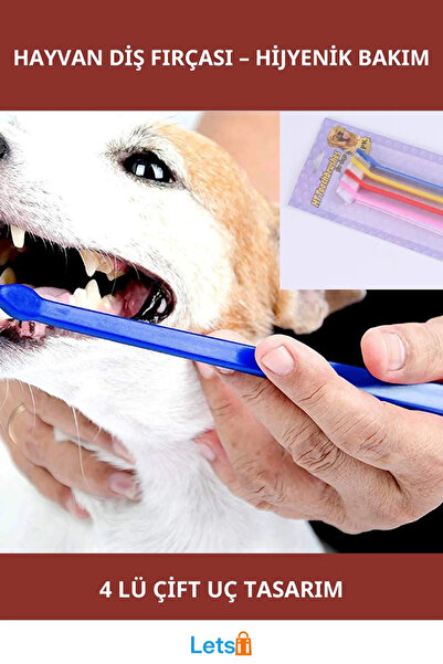 Letsii Çift Taraflı Hayvan Diş Fırçası 4'lü Set Kediler ve Köpekler için