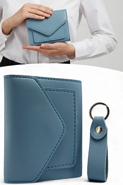 EVVELİ Kadın Deri Küçük Cüzdan Fermuarlı Kağıt Para Bölmeli ve Anahtarlık Hediye Seti