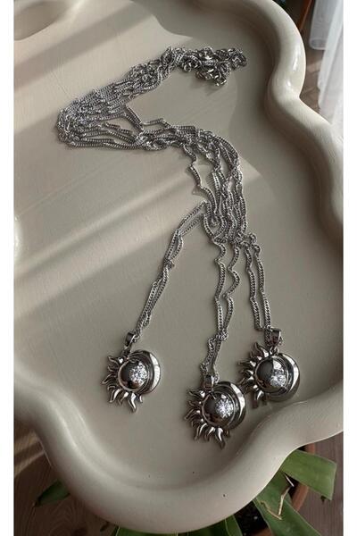 marsel aksesuar قلادة فضية اللون من الفولاذ مع تفاصيل حجرية على شكل نصف شمس م...