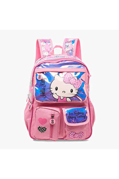 Hello Kitty Printed Backpack with Adjustable Straps and Zip Closure - 16 inches