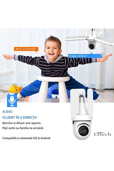 LITECH Wi-Fi PTZ surveillance camera with E27 bulb 3 MP, 3 LED arms,