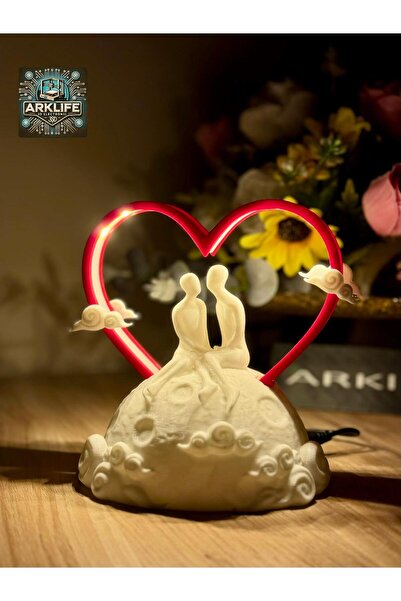 ARKlife 3D Electronic Ay Lamba (Moon Light) Üzerinde Oturan Soyut Sevgili Çift Figürlü Masa Lambası Sevgililer Gününe Özel