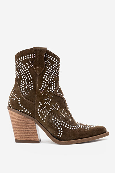 Dericlub Жіночі черевики з товстою підошвою та камінцями, справжня замша, ZY 1610 HAKİ