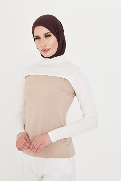 HÜRREM BONE Cream Hijab Turtleneck Collar Sleeves Viscose Plain 1025_40