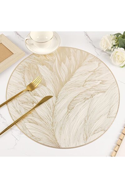 Generic Set of 6 Gold Vinyl Round Placemats, Water- and Oil-Resistant, Floral Pattern