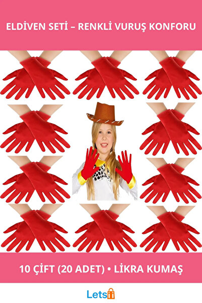 Letsii Red Lycra Band Glove 10 Pairs 20 Pieces Concert Performance