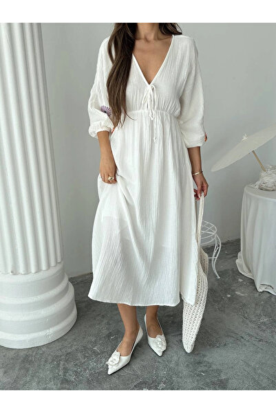 Buklemoda Muslin Dress with Sleeve Embroidery Detail