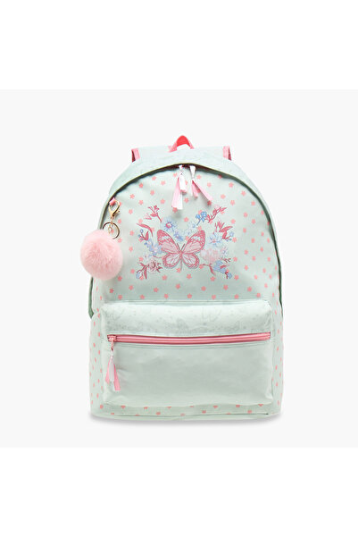 Juniors Butterfly Print Backpack with Adjustable Shoulder Straps and Zip Clos...