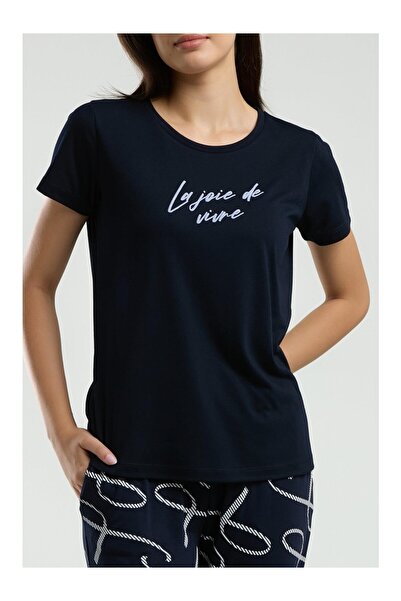 Arnetta Women's Navy Blue Short Sleeve Pajama Set -3232