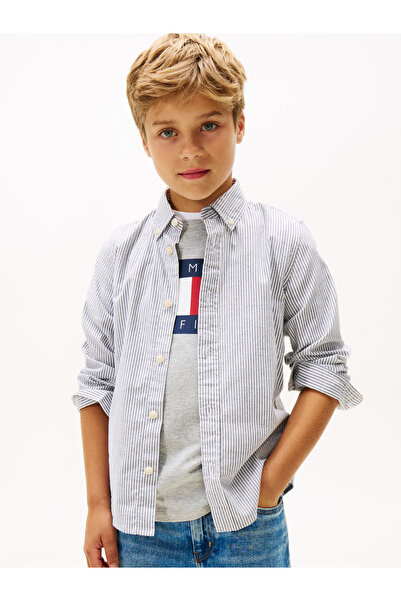 Tommy Hilfiger قميص فليكس إيثاكا المخطط للأولاد باللون الأزرق الداكن