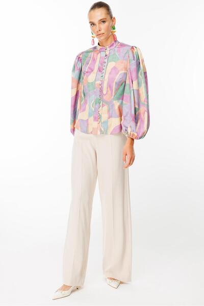 Nefeli Balon Kol Birit Düğmeli Gömlek DESENLİ