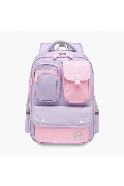 Juniors Colourblock Backpack with Adjustable Straps and Zip Closure - 16 inches